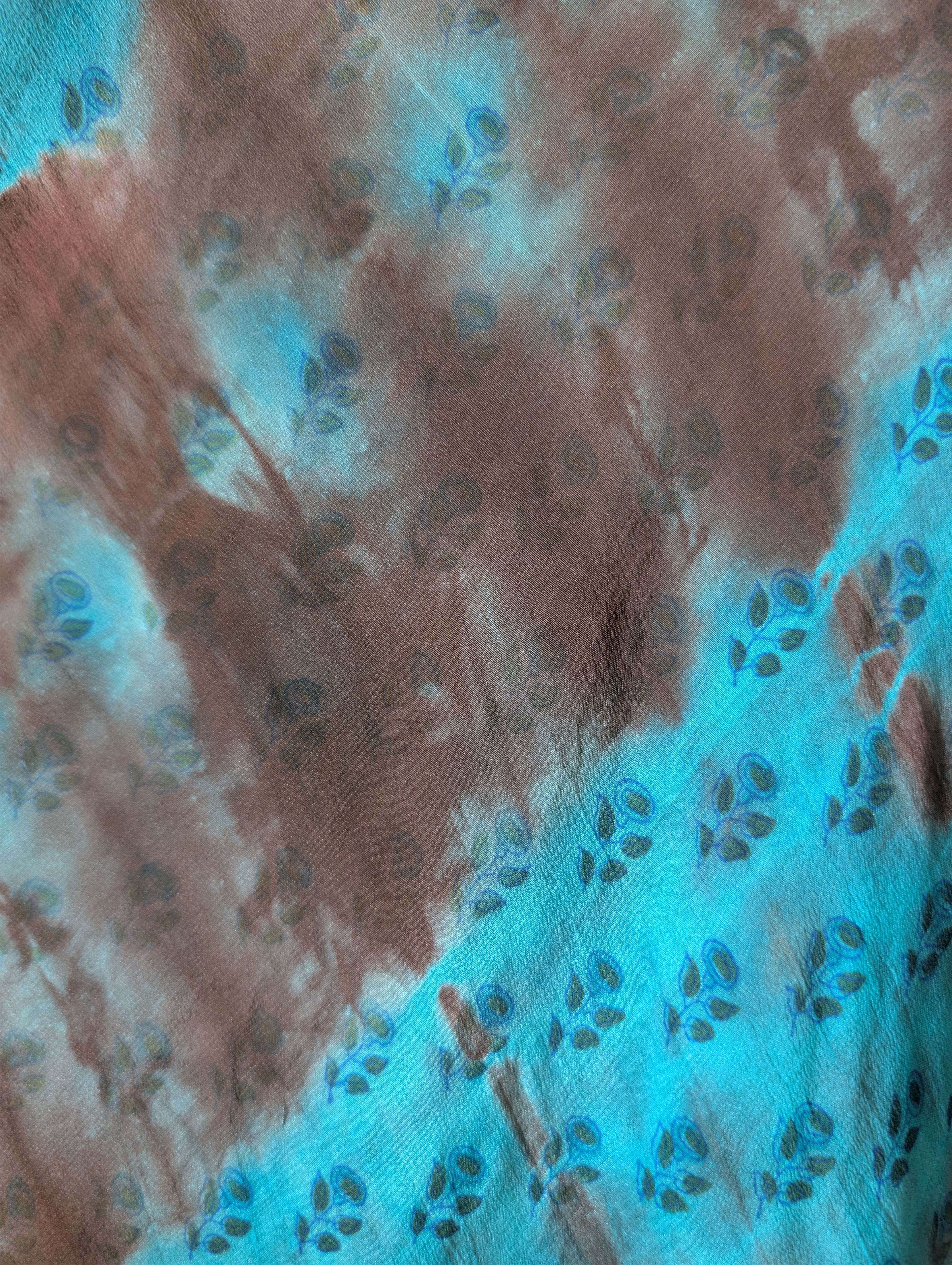 The Muse Marseille_Blue cute dress natural silk vintage upcycling brown and turquoise print