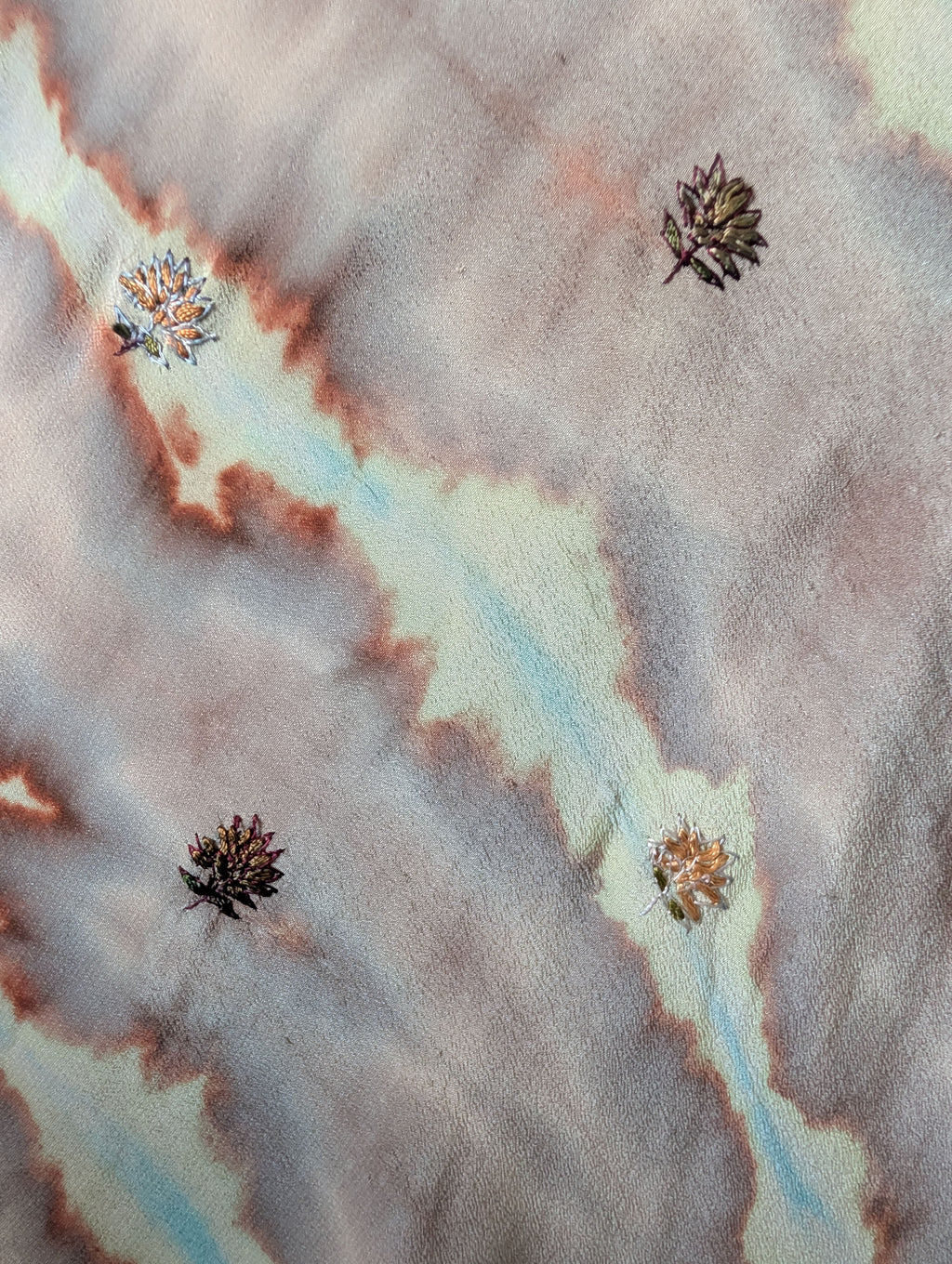 The Muse Sand flower datils fabric and handmade embroidery