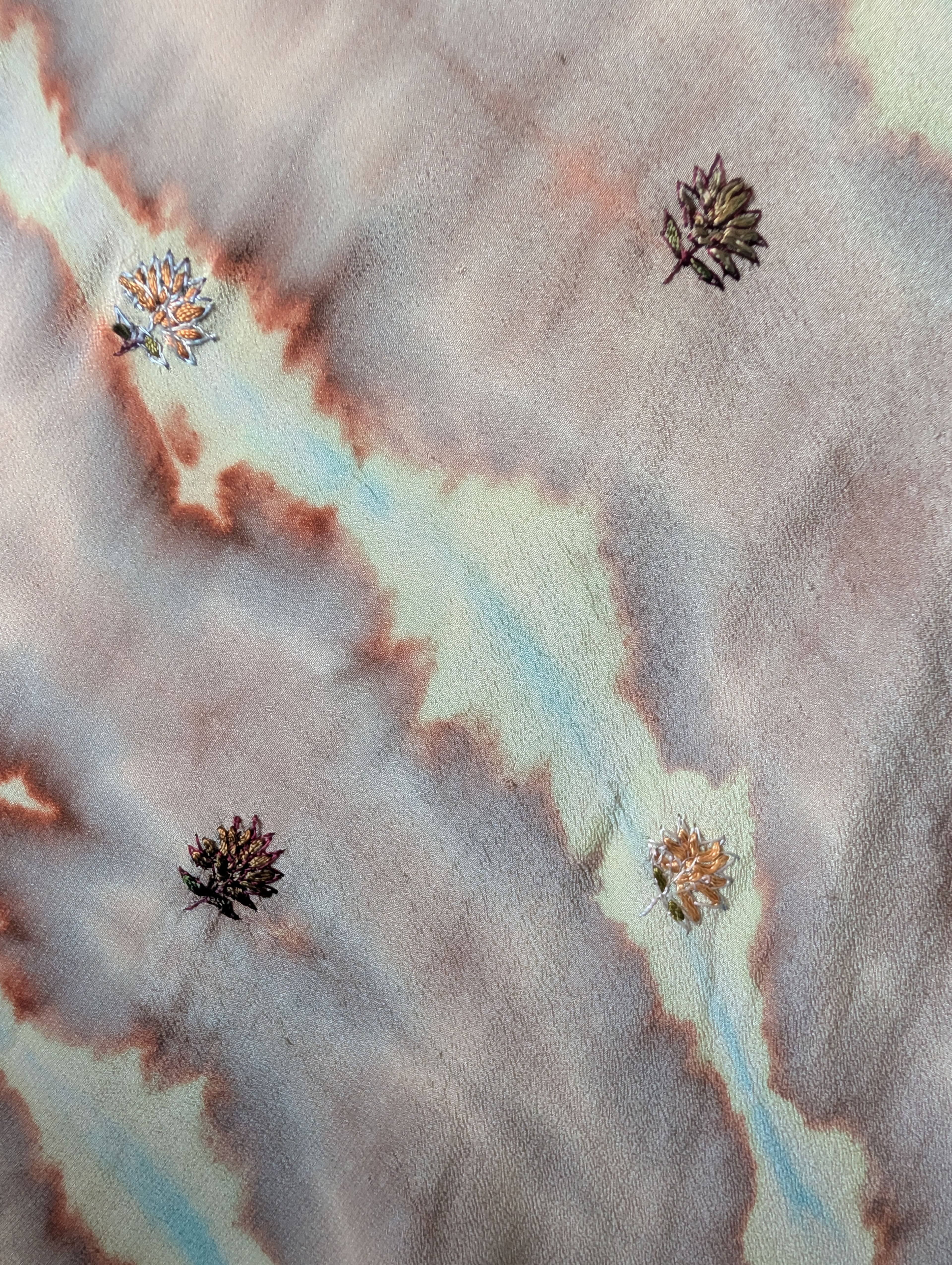 The Muse Sand flower datils fabric and handmade embroidery