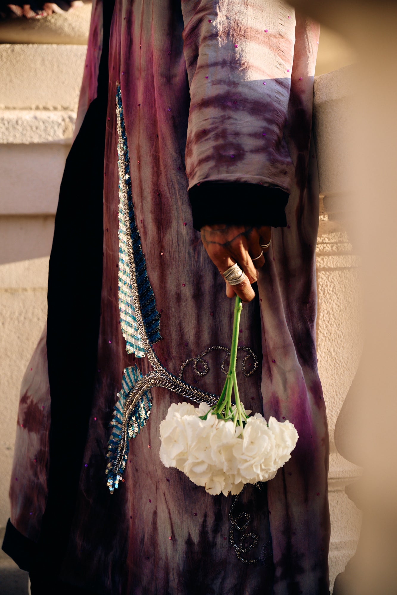 The Ritual Hooded long silk coat with beautiful embroidery sustainable fashion by Yayavara Creation