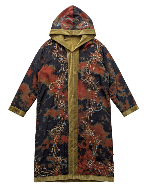 The Ritual hooded coat made of natural silk and cotton velvet liing one of a kind piece of garment by Yayavara Creation