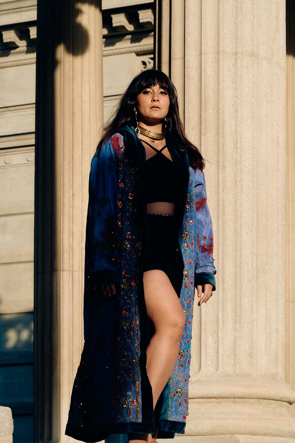 The Ritual The Hidden Temple long sleeves hooded coat with handmade embroidery unique piece of garment conscious creation by Yayavara Creation