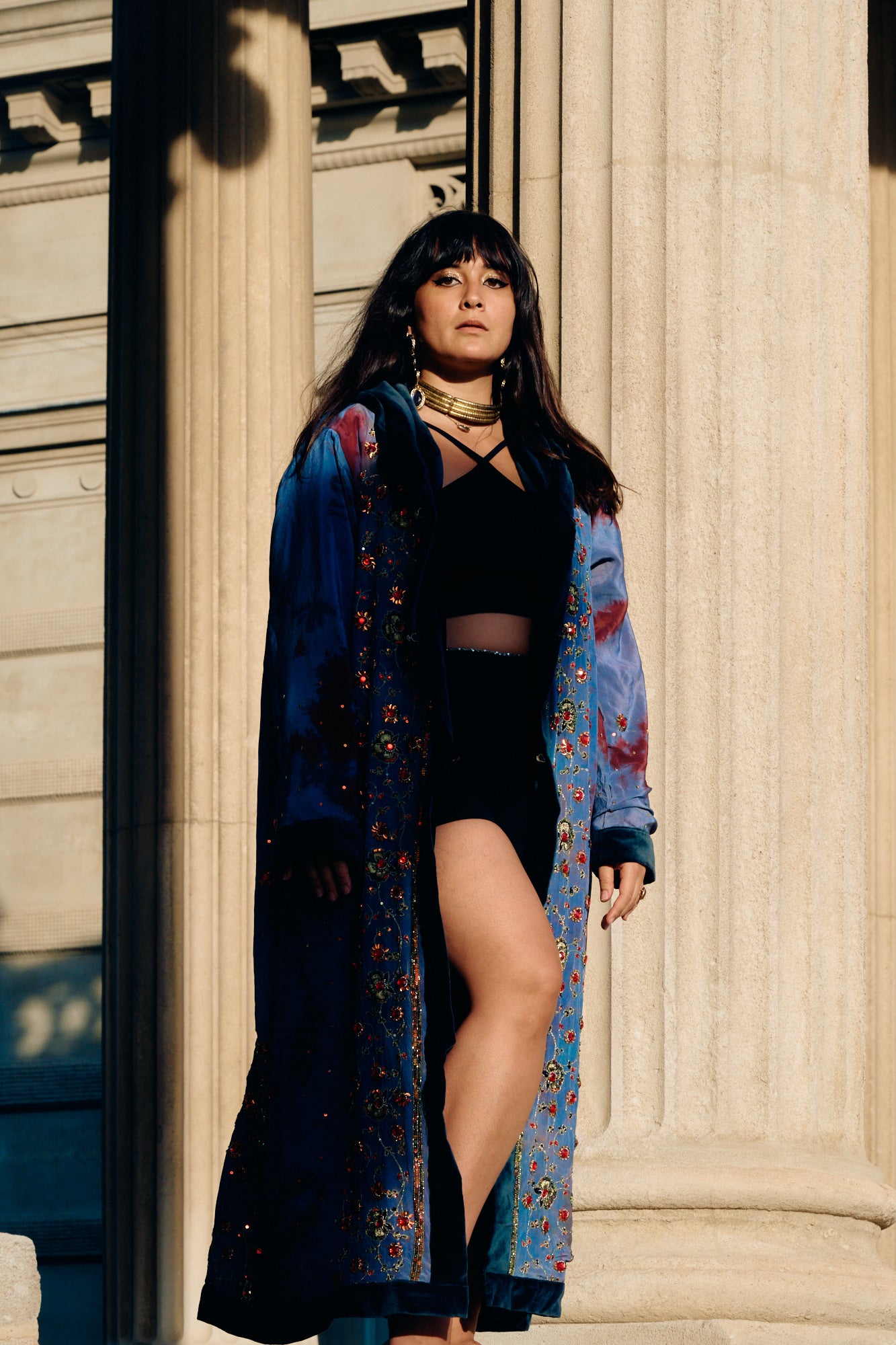 The Ritual The Hidden Temple long sleeves hooded coat with handmade embroidery unique piece of garment conscious creation by Yayavara Creation