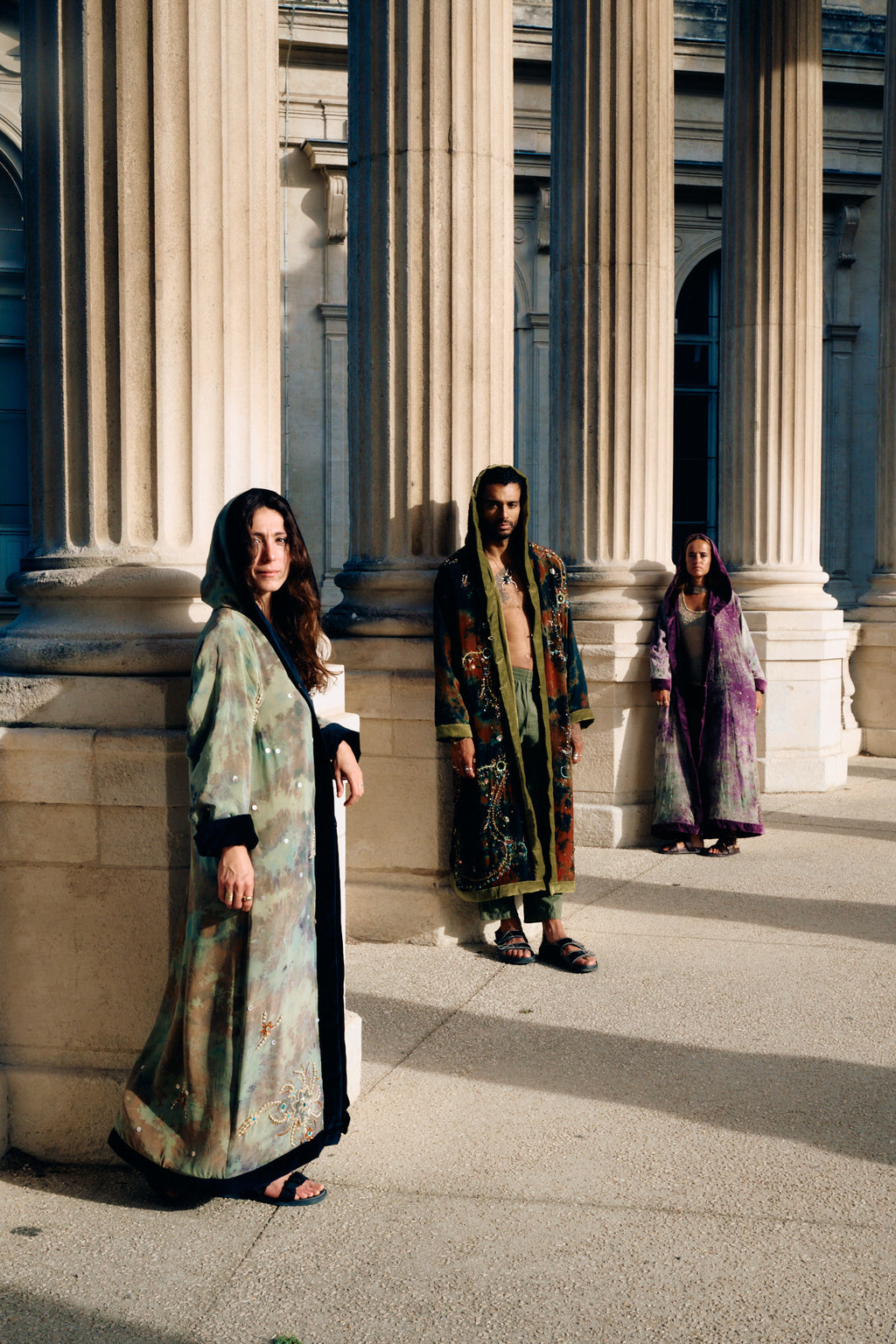 The Ritual Hooded long silk coat with beautiful embroidery sustainable fashion by Yayavara Creation