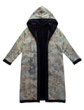 The Ritual long hooded coat natural silk outside with handmade embroideries and black cotton velvet lining Yayavara Creation