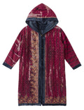 The Ritual hooded long coat made of natural silk and handmade embroidery cotton velvet lining, conscious brand and sustainable luxury by Yayavara Creation