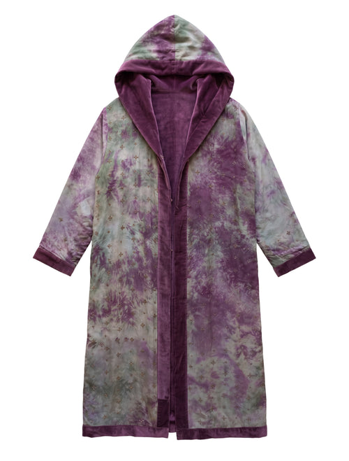The Ritual Wandering Temple long silk coat with handmade embroidery upcycling vintage sari unisex collection Yayavara Creation