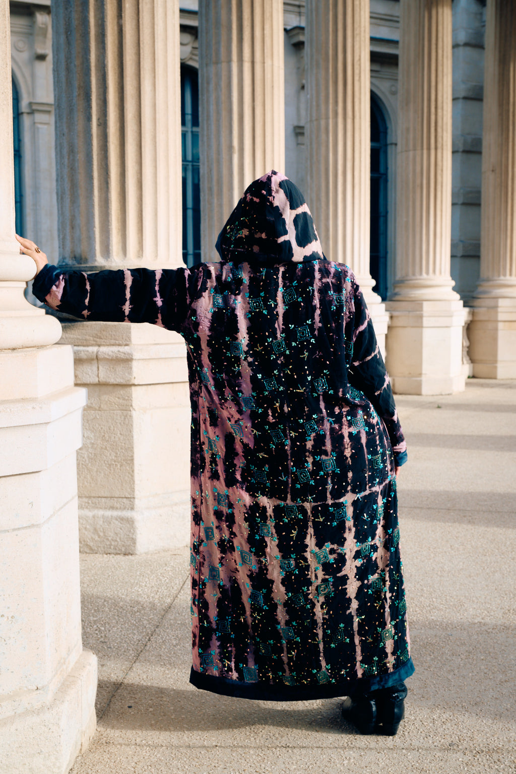 The Ritual The Veil backside hooded long sleeves coat with velvet lining unique garment consciously made Yayavara Creation