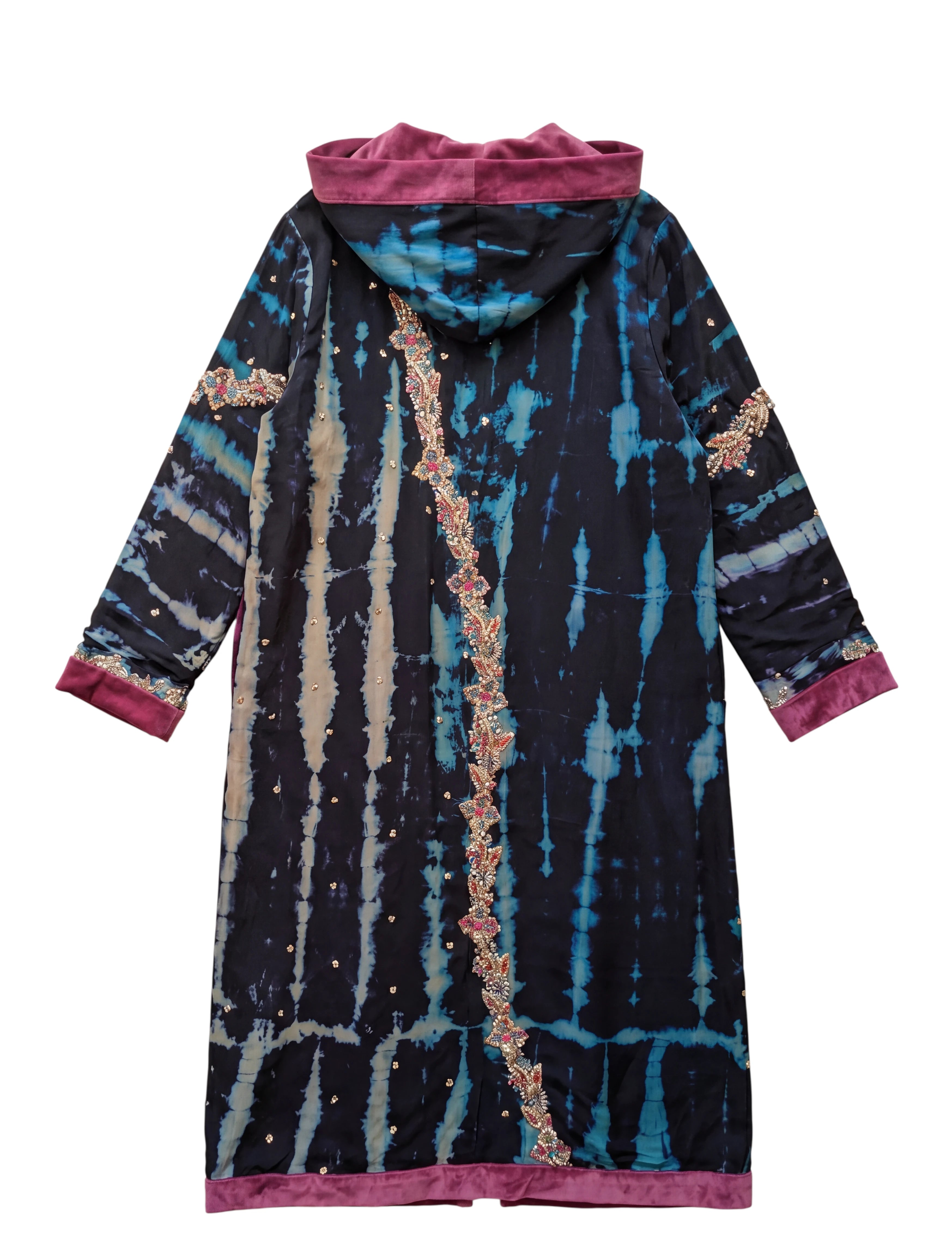 The Ritual flatlay backside hooded long sleeves coat with velvet lining unique garment consciously made Yayavara Creation