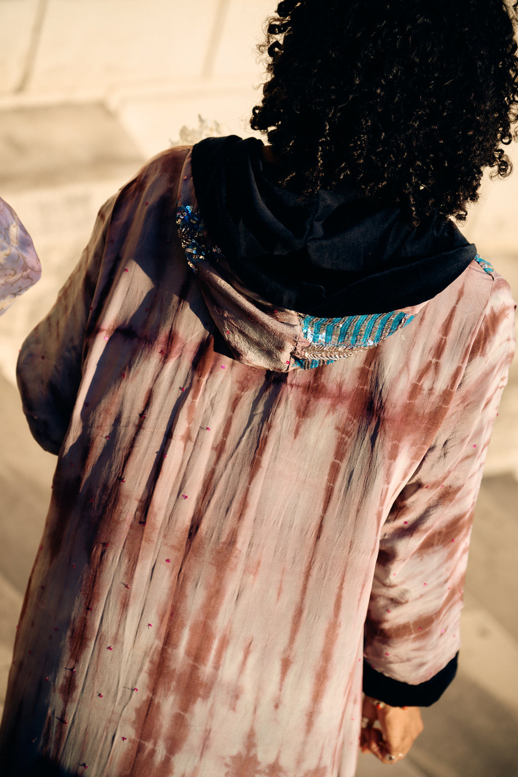The Ritual Hooded long natural silk coat with beautiful embroidery sustainable fashion by Yayavara Creation