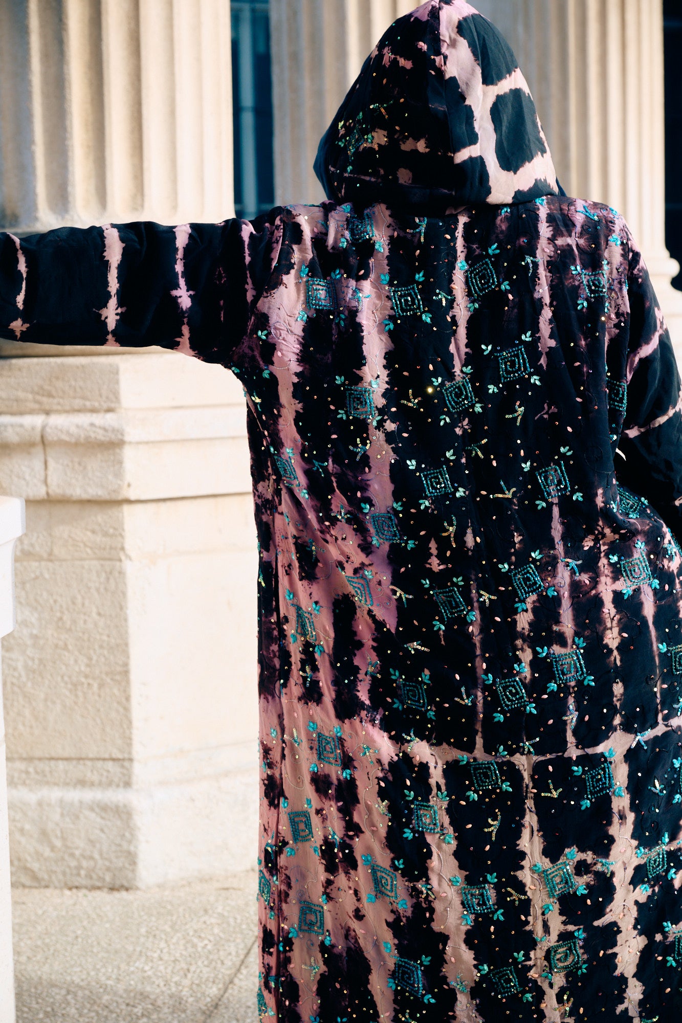 The Ritual The Veil backside long hooded coat long sleeves with velvet lining unique garment consciously made Yayavara Creation