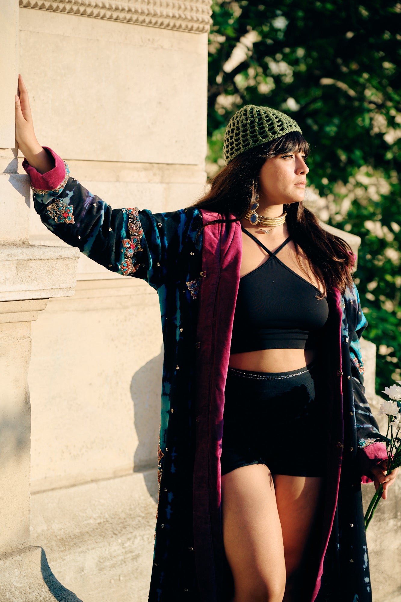 The Ritual Coat a hooded coat one of a kind piece of garment with vintage silk and embroidery, conscious fashion and consciously made y Yayavara Creation.