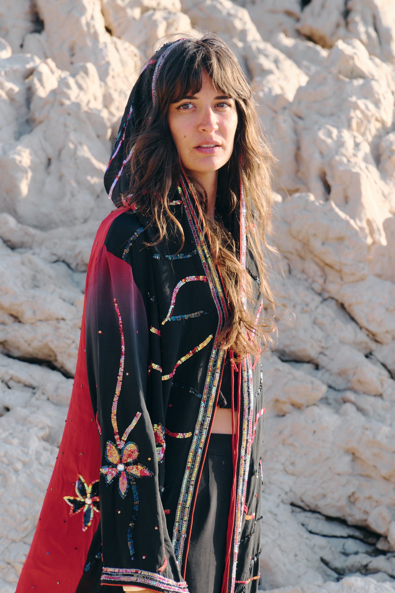 Unique creation upcycled unisex silk and embroidery kimono 