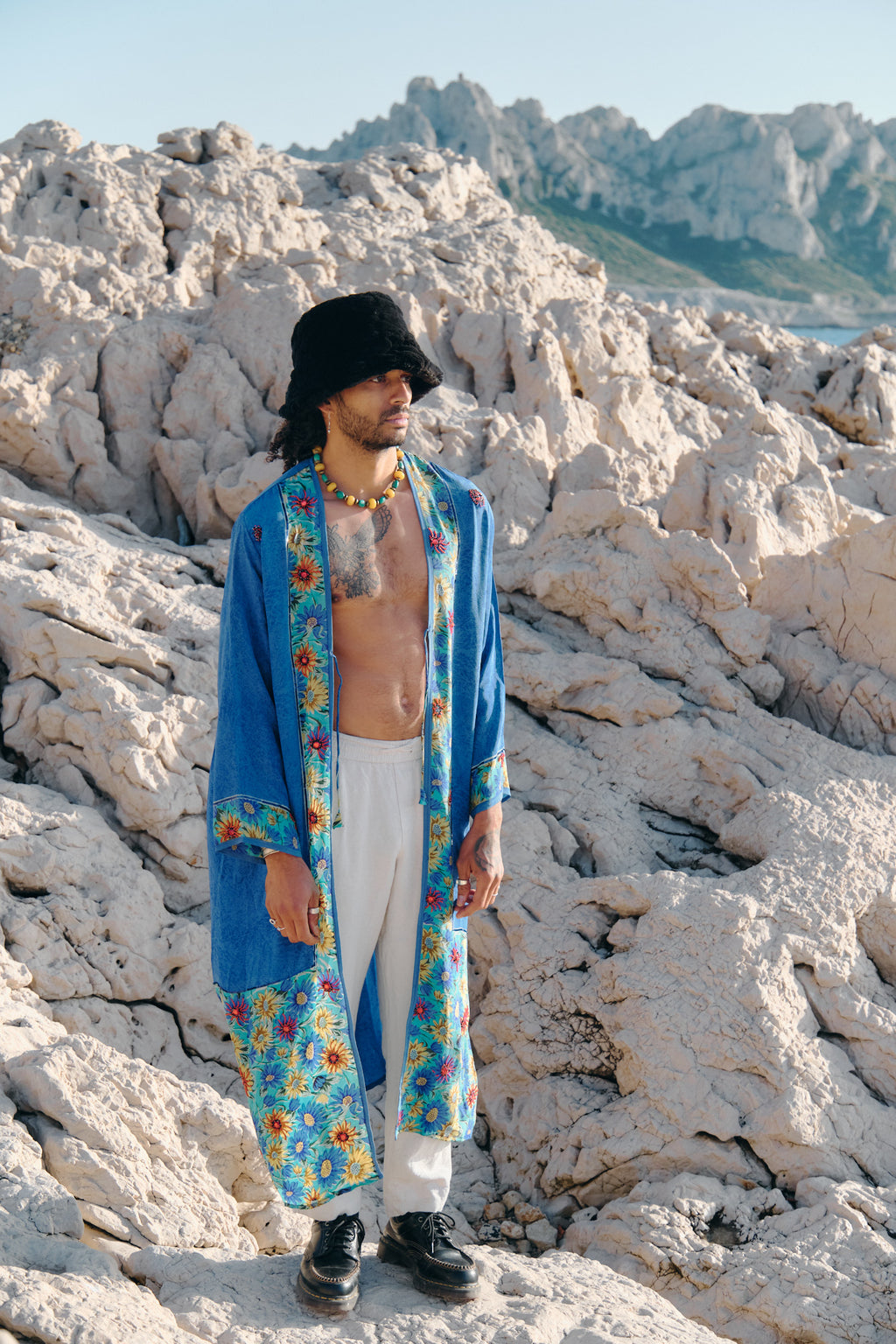 Blue Flower Silk kimono with Flowers