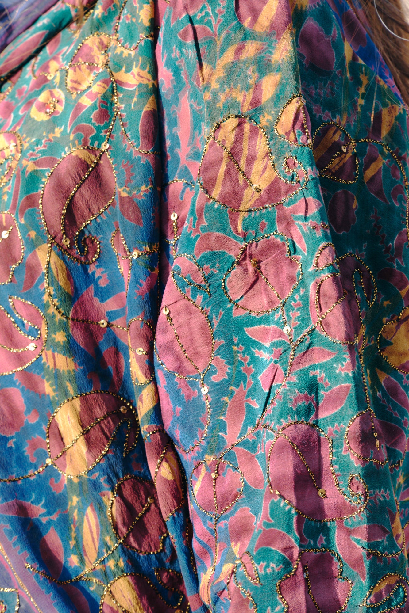 flowers and leaves design colorful silk hooded kimono
