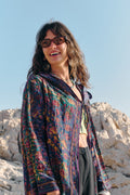 flowers and leaves design colorful silk hooded kimono