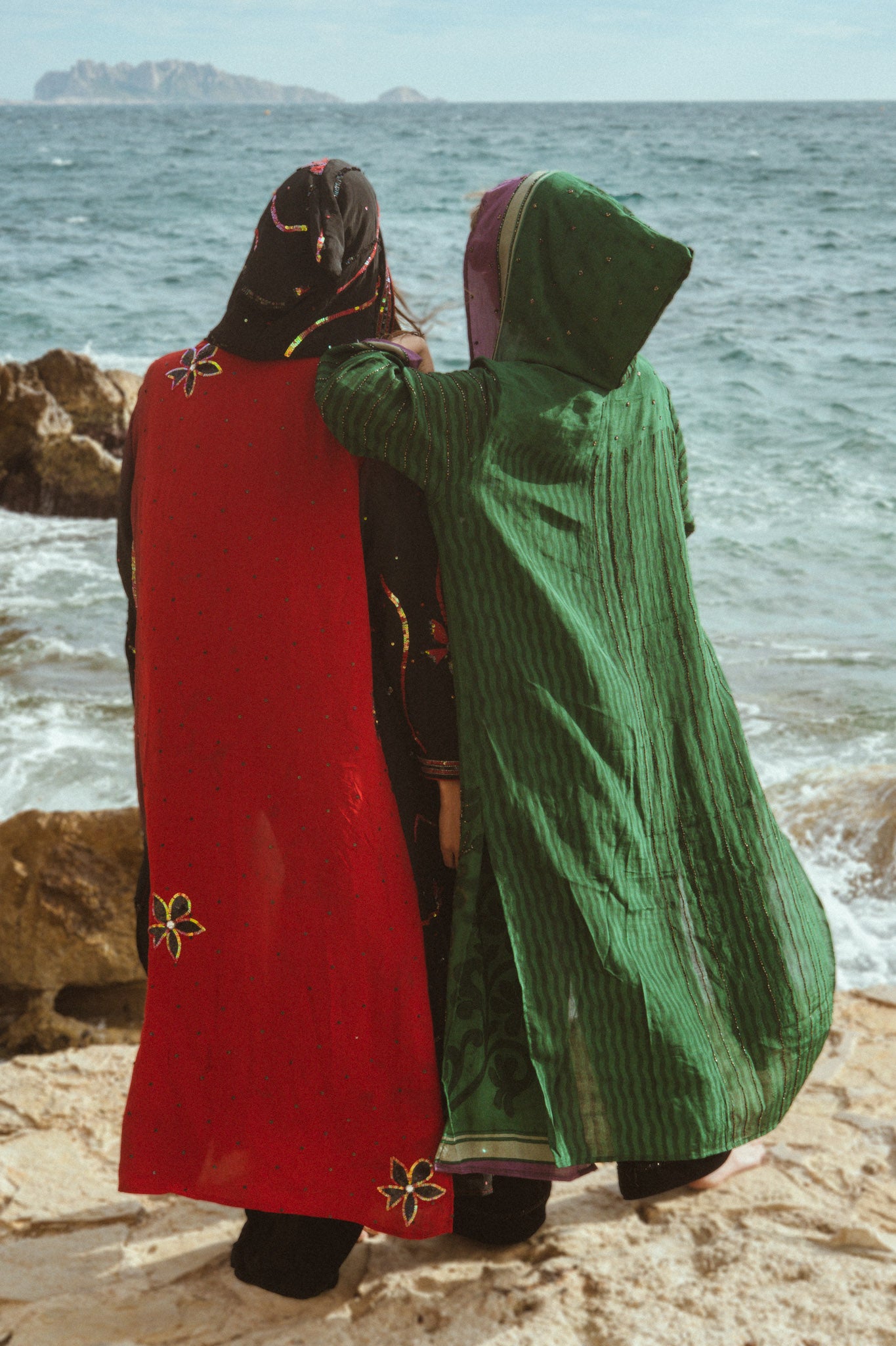 Dark green hooded silk kimono