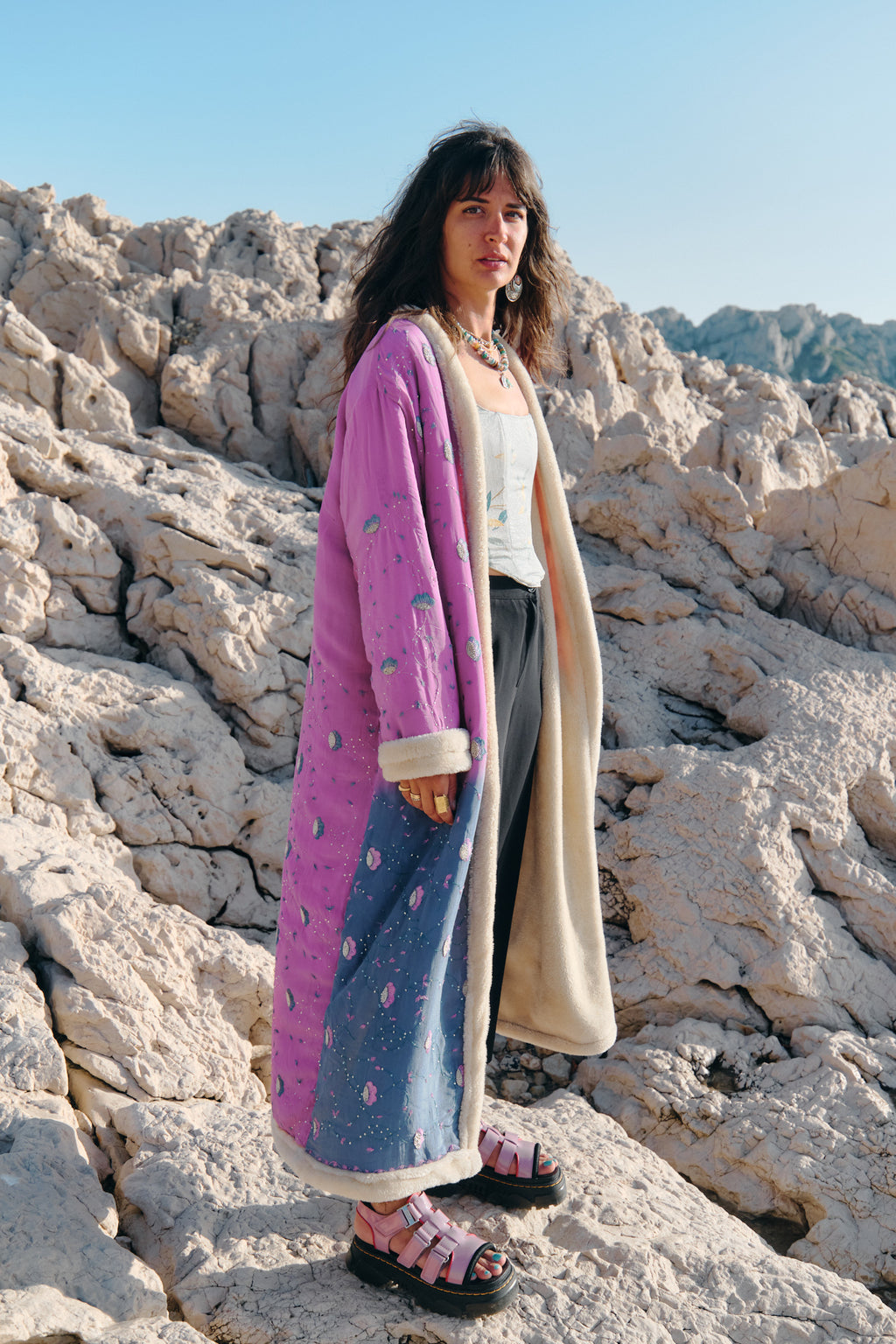 The Magical Holy Dream Silk Fur Coat Pink and Blue