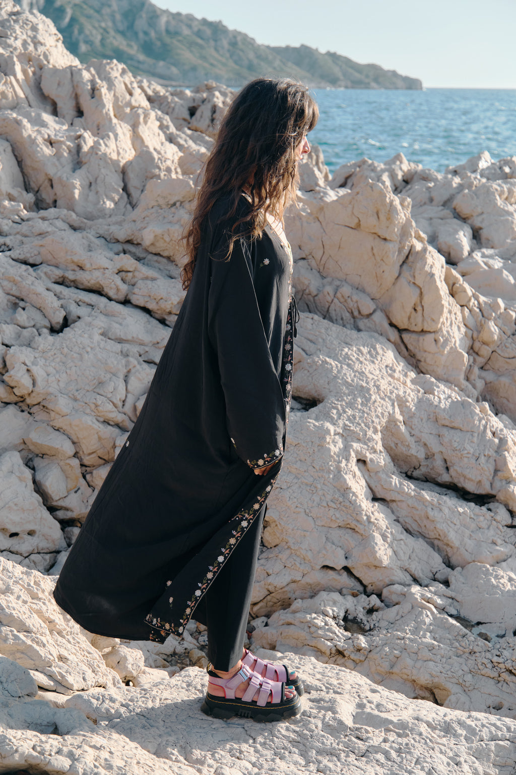 Unique silk kimono with flowers embroidered