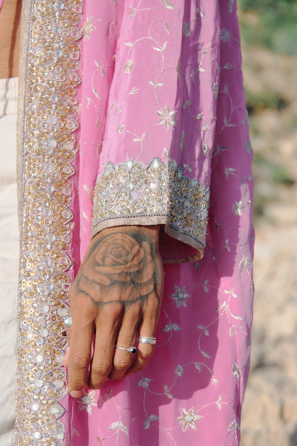 Yayavara Creation unisex pink and silver embroideries