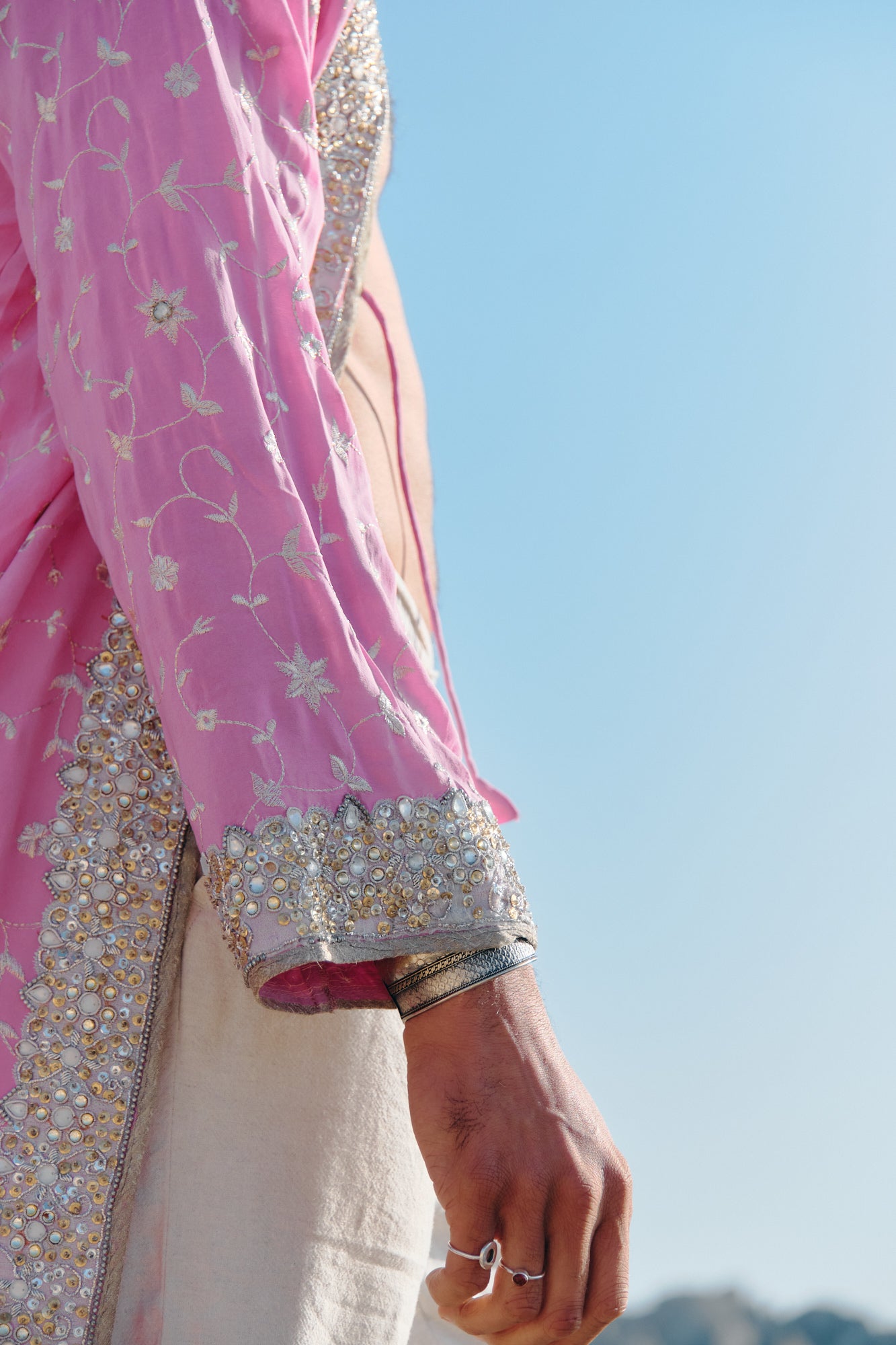 Yayavara Creation The eternal upcycled sari pink silk kimono and silver