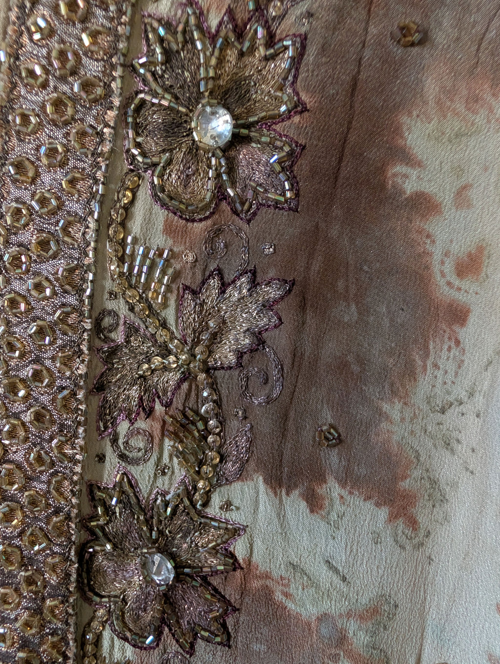 Zoom embroidery details with beads tie and dye