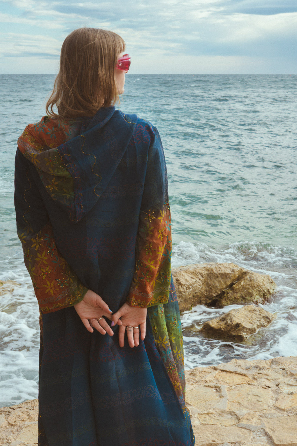 Rainbow patchwork silk jacket kimono with embroidery