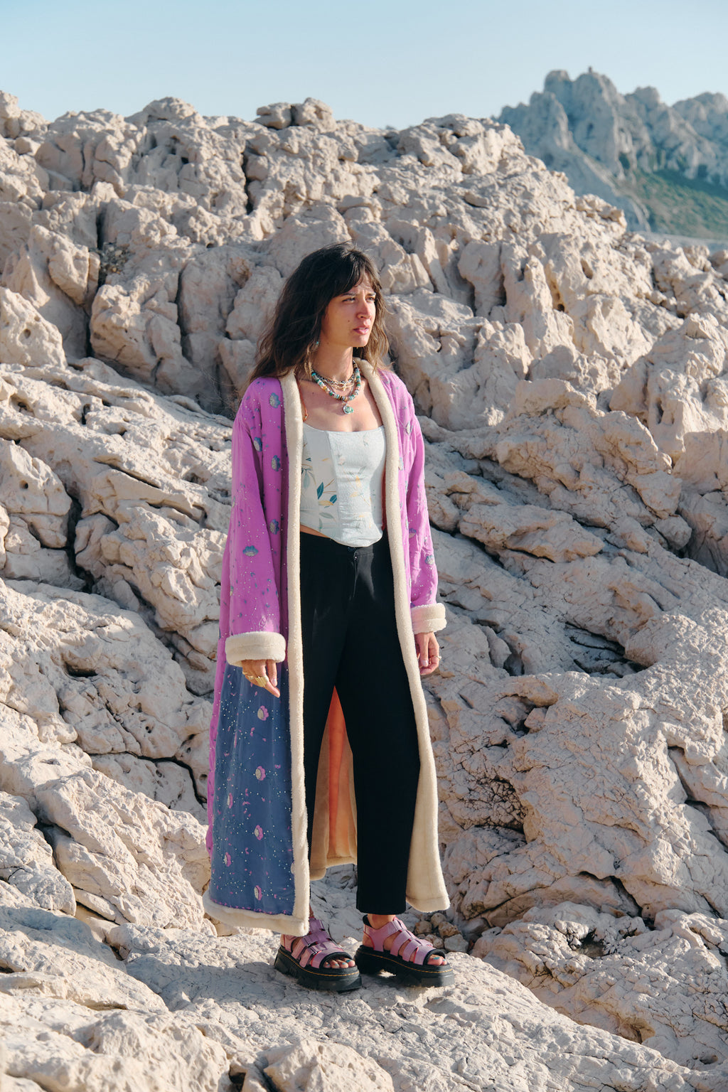 The Magical Holy Dream Silk Fur Coat Pink and Blue