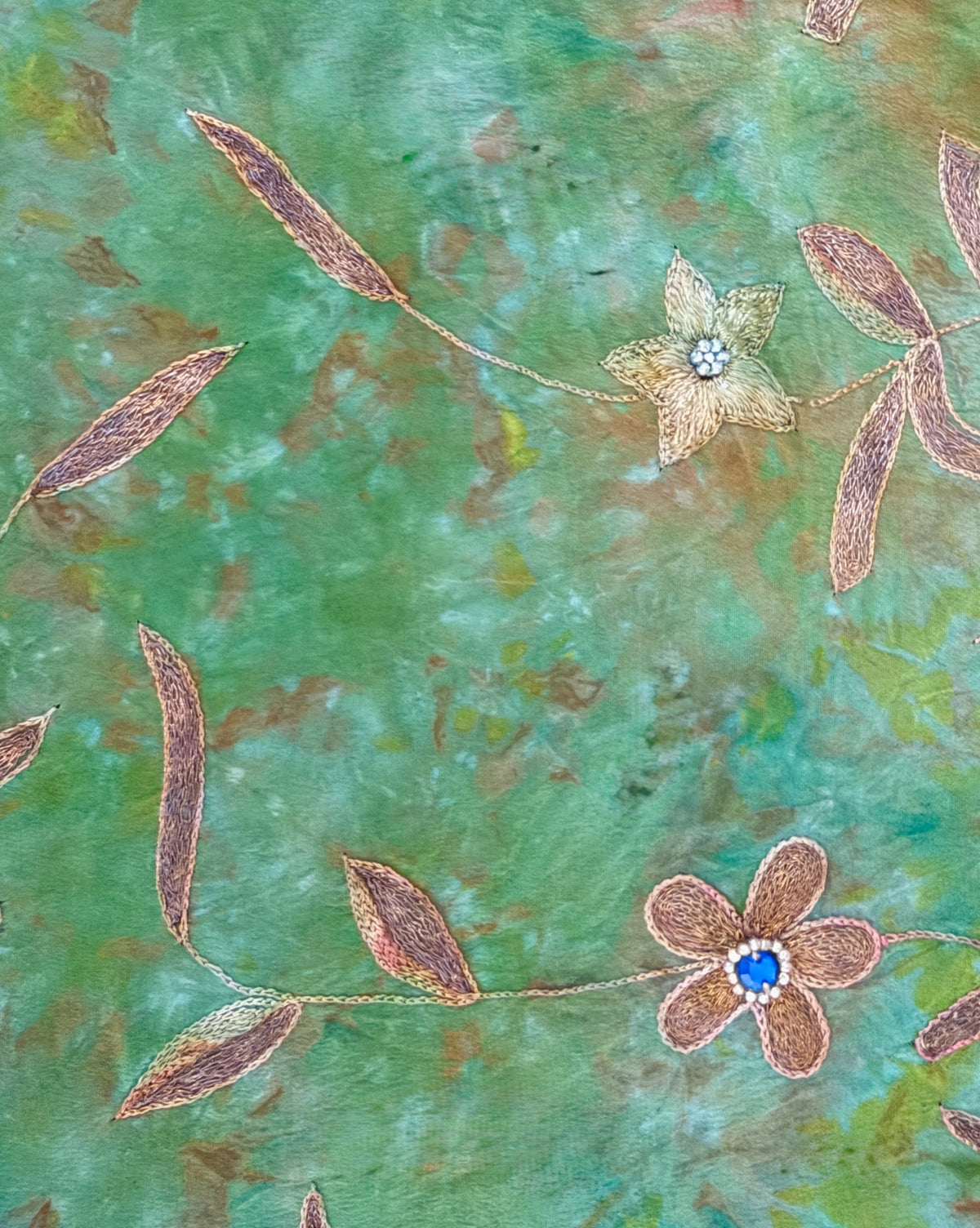 Zoom fabric The Eternal River Nymph green silk with embroidery